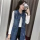 Áo vest denim mới 2022 mùa xuân của phụ nữ phong cách Hàn Quốc rộng rãi mặc và áo khoác mỏng không tay kết hợp tất cả các kích thước lớn giản dị - Áo vest