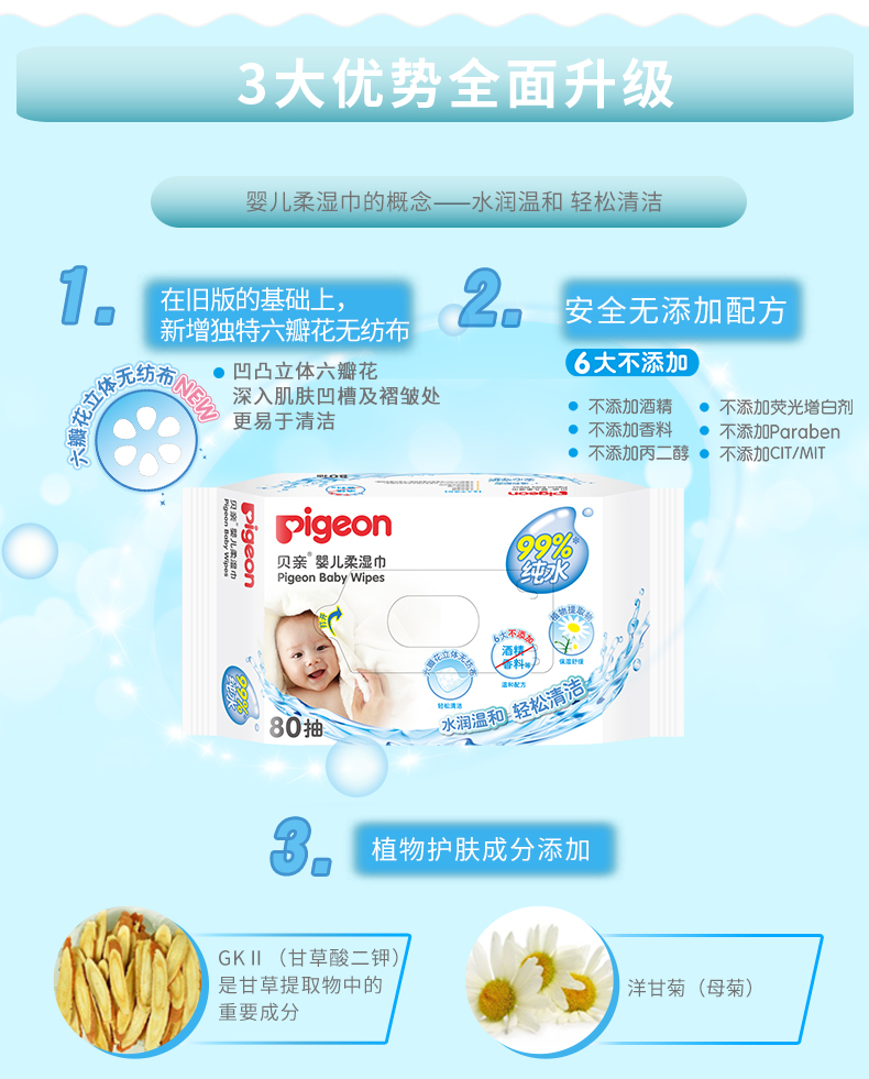 Bồ câu bé lau mềm lau trẻ em Bồ câu lau 80 bơm 3 gói khăn ướt cho bé khăn giấy ướt