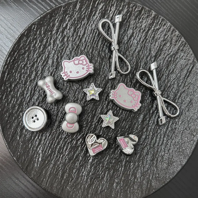 Electroplated Bowknot Crocs Shoe Charms DIY Accessories for Girls, Hello Kitty Pink High-End Decorative Accessories