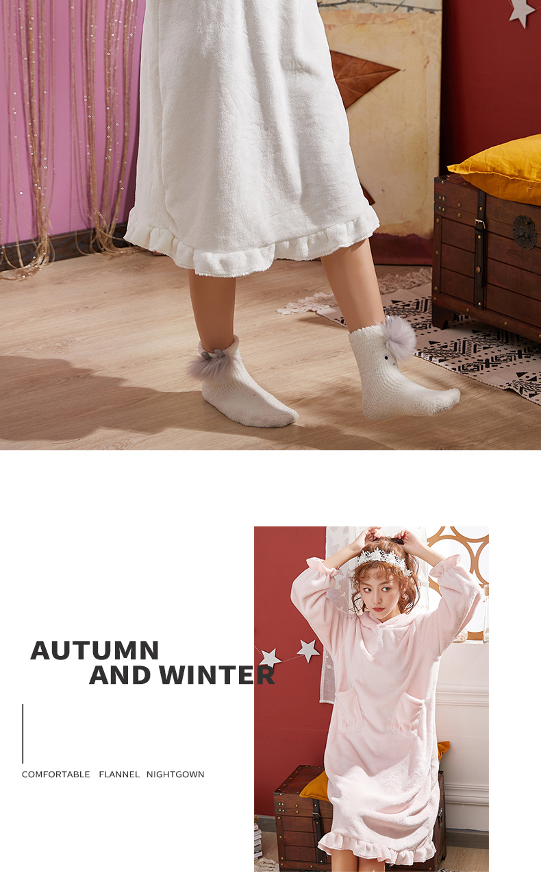 Phiên bản Hàn Quốc của lông cừu san hô váy ngủ nữ mùa đông dễ thương công chúa tai thỏ flannel đồ ngủ dày phim hoạt hình nhà dịch vụ dài váy ngủ đẹp