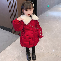 South Korean girl cotton clothes 2021 autumn winter children red closeted bright face jacket little girl thickened cotton padded jacket