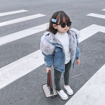 South Korea Girl Denim Jacket 2021 Children Foreign Air Baby Autumn Winter Plus Suede Childrens Nip Cotton Pie Overcomes Winter Clothing