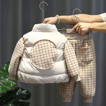 South Korean boy fitted with suede thickened suit infant child foreign air winter dress Chaoshuai Baby Winter equalliga Three sets