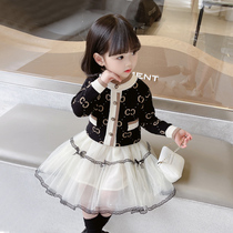 South Korea Girl Knit Dress Suit 2021 Autumn Clothing Baby Dress Children Spring And Autumn Sweatshirt Cardio-weaters