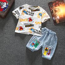 South Korea ins children's clothing boys short sleeve suit cartoon summer summer 2021 new 3 summer boys casual tide clothes