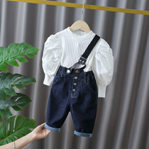 South Korean girls autumn clothes cowboy back with pants suit 2021 ocean gas spring autumn clothing online red boy baby foreign air clothes