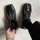 Asymmetrical toe~patent leather small leather shoes men's shoes British style square toe derby shoes niche ins casual leather shoes trendy Korean