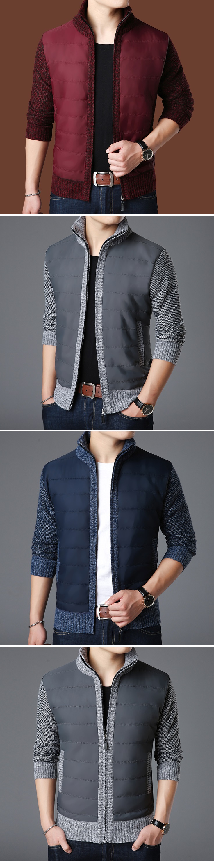 Long Hao Jipu ngay cả mùa thu và mùa đông áo len trung niên nam cardigan cộng với nhung trung niên dày mặc áo ấm cardigan nam