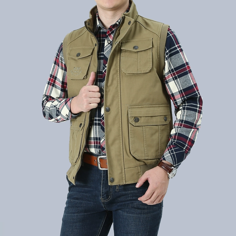 Long Hao Jipu thậm chí vest Nam cotton ngoài trời áo khoác giản dị nhiều túi chụp ảnh vest nam vest áo khoác mùa đông nam hàn quốc
