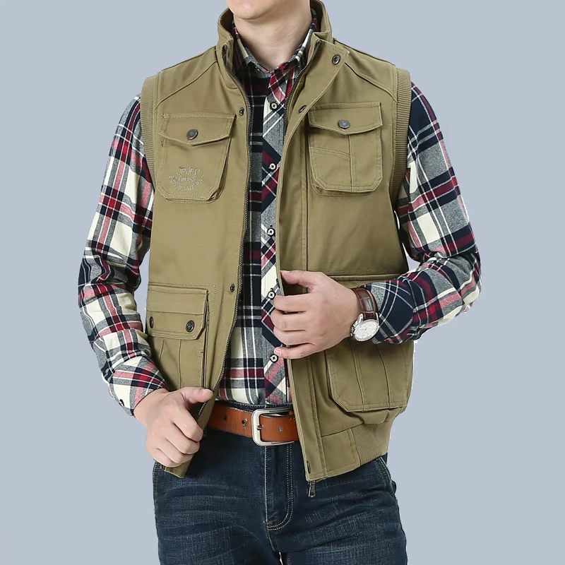 Long Hao Jipu thậm chí vest Nam cotton ngoài trời áo khoác giản dị nhiều túi chụp ảnh vest nam vest áo khoác mùa đông nam hàn quốc