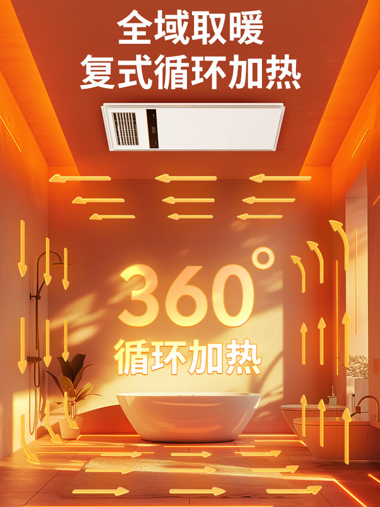 High-Power Air-Heating Bathroom Heater with Integrated Ceiling Light, Dual-Speed Heating, Blower, Ventilation, and Lighting All-In-One Warm Air Fan