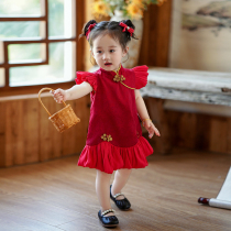 Girls Summer Hanfu Childrens Tang Suit Princess Dress Chinese Style Chou Zhou Red Cheongsam One-Year-Old Baby Girl Dress