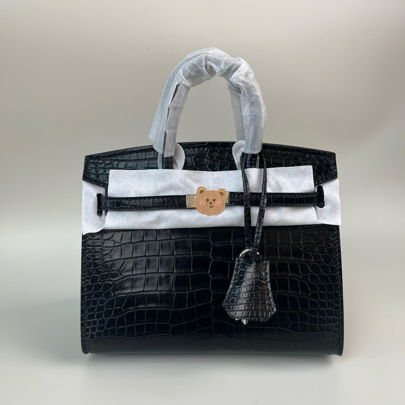 Crocodile Skin Water-Dyed Genuine Leather 20cm Platinum Handbag Fashionable and Elegant Women's Bag