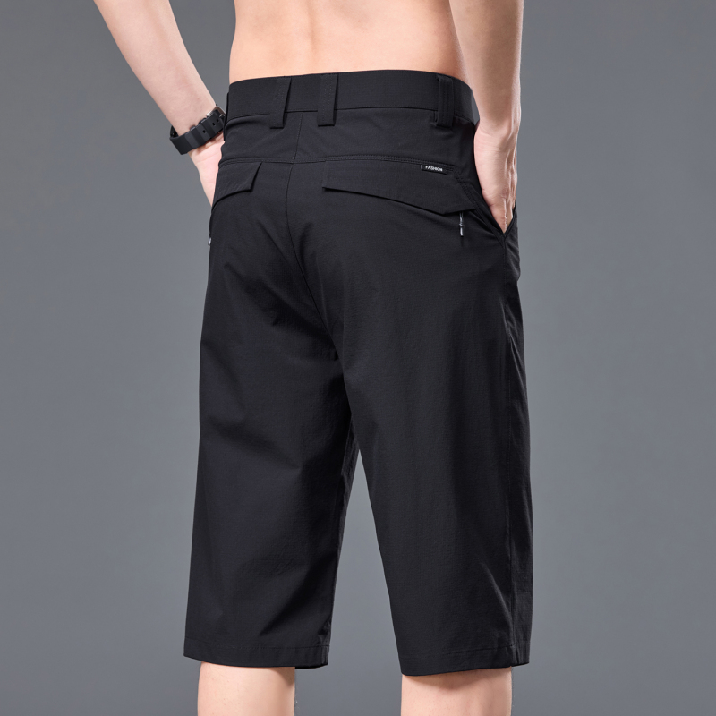 Hong Kong Black Ice Silk Casual Shorts for Men, Summer Thin Straight-Leg Mid-Length Pants, 2026 New Style Six-Point Pants