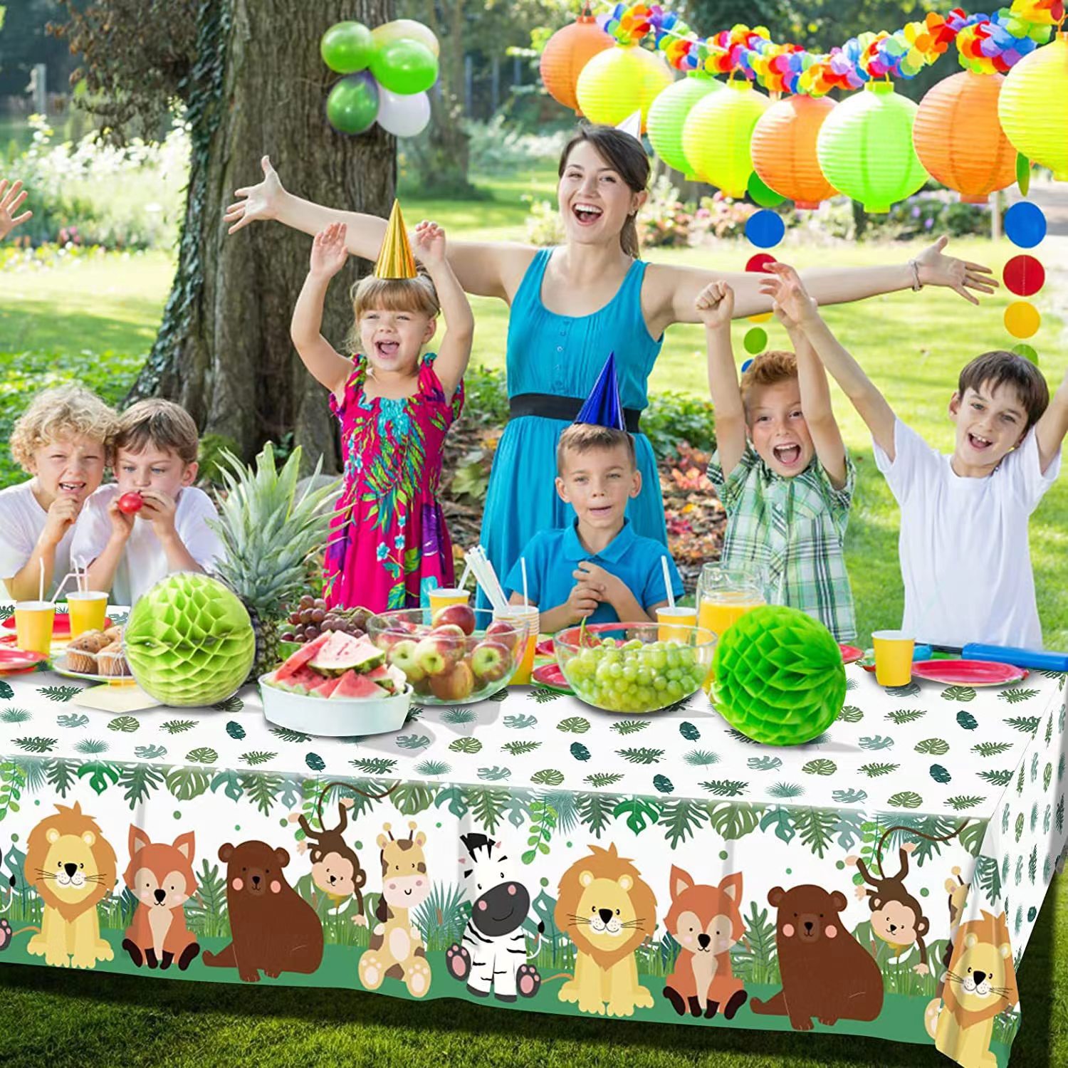 一次性桌布卡通动物蝴蝶美人鱼粉色鱼鳞生日派对野餐装饰防水台布详情2