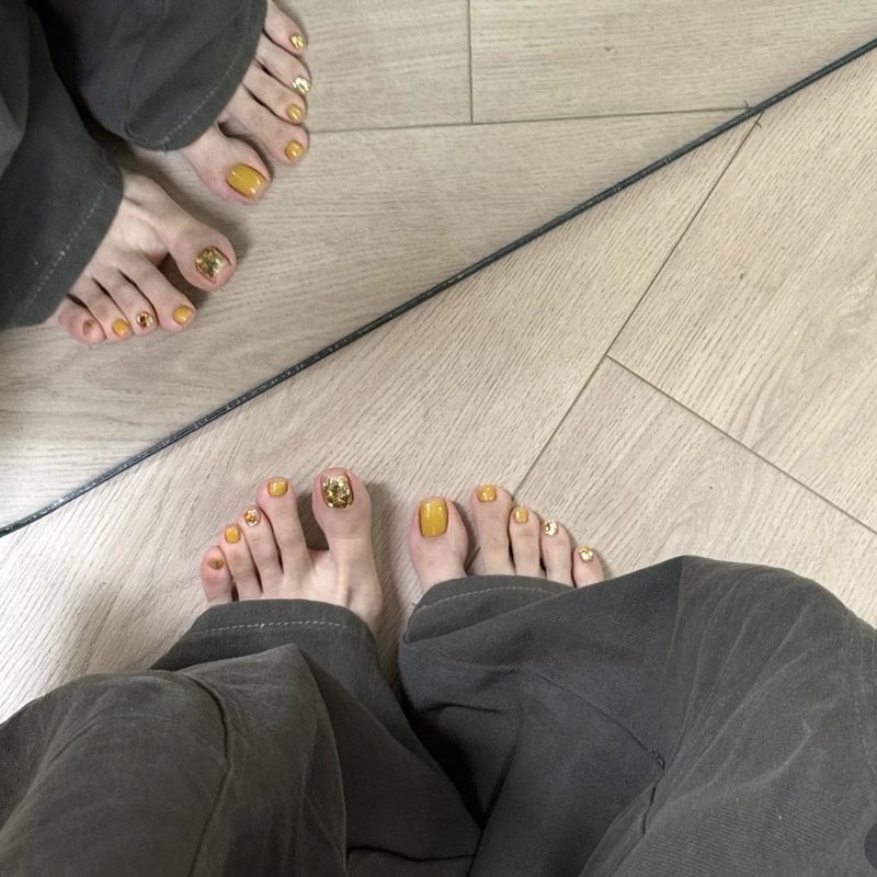 Purely Handmade Toenail Patches, Toenail Stickers, Foot Manicure, Ginger Yellow Manicure, Sparkling Glitter Patches, Nail Stickers
