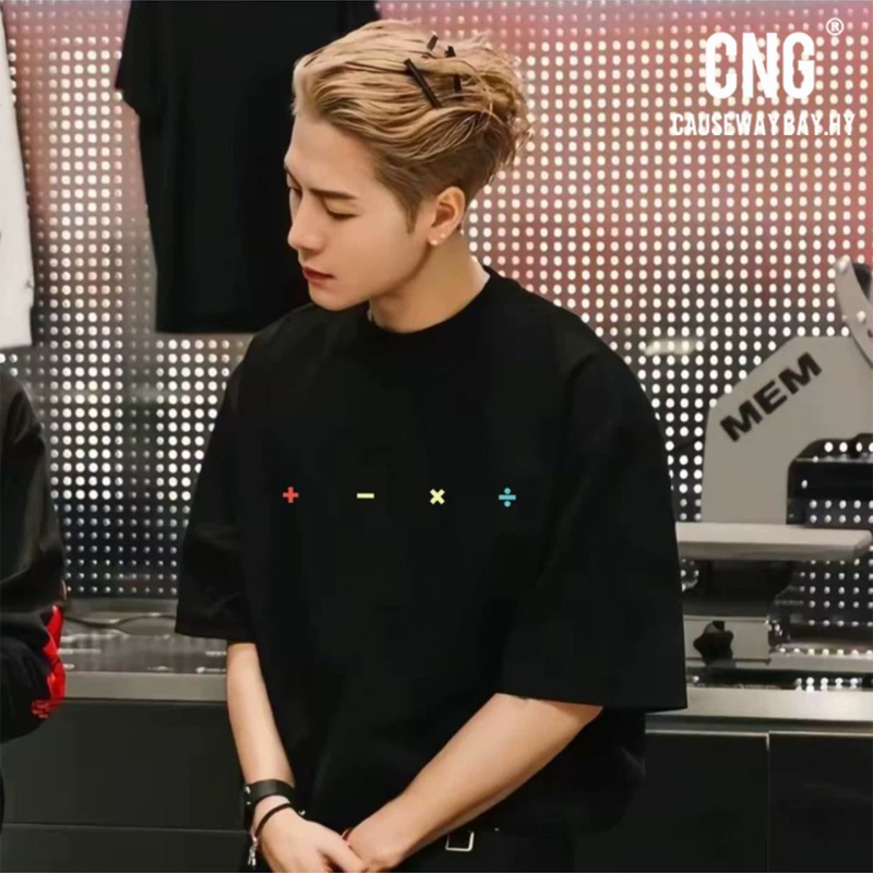 French Cng Trendy Brand Star Jackson Wang's Same Style Creative Symbol Print Summer Loose Cotton T-Shirt Men's Short Sleeve