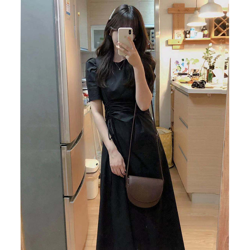 European Station summer dress New display slim fit waist design Sensation Reduction sister name Yuanyuan Little Black Skirt Temperament Foreign Dress Long Dress
