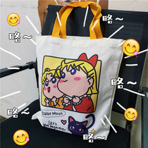 Cartoon student hand-held canvas bag large-capacity literary small fresh shoulder bag shopping bag