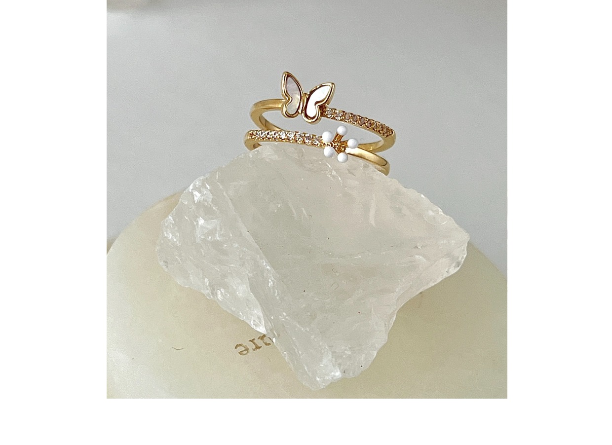 Fashion Butterfly Copper Inlay Pearl Zircon Rings 1 Piece display picture 5