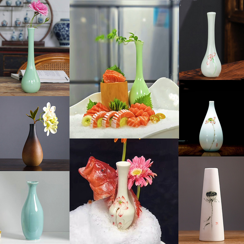 Seafood Pose Pendulum Pieces Flowers Decoration Bottle Printed Bottles Sashimi Decorations Sashimi Dry Ice Bottle Day Style Ceramic Bottle-Taobao