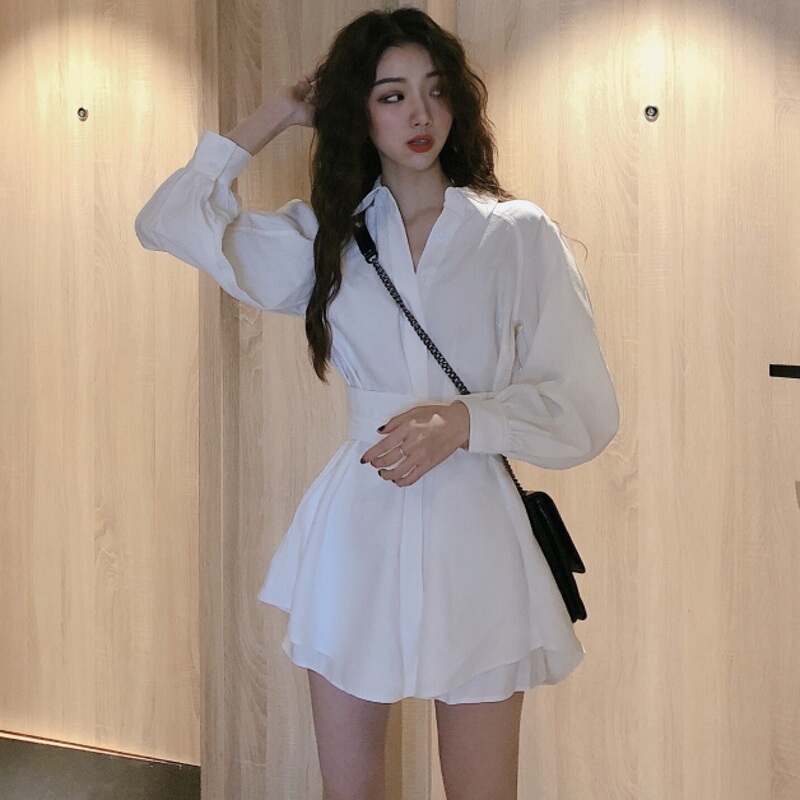2026 Spring New Women's Clothing: Waist-Cinching White Shirt and Skirt Set with Unique Design, Niche Fashion, Wide-Leg Shorts Two-Piece Set