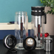 Gold Force Double Layer Glass Cup Mens Water Glass Heat Insulation Portable Tea Cup Upscale Transparent Thickened Tea Cup