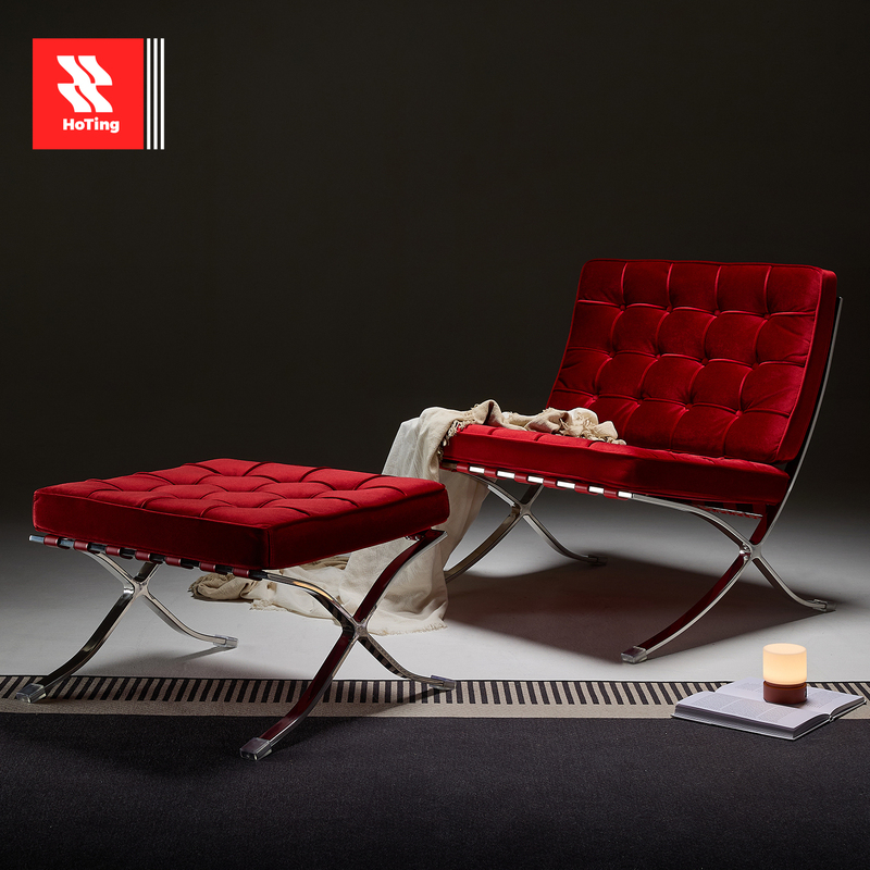 Barcelona Single Sofa Chair Red Fabric Designer Furniture Bauhaus Leisure Lounge Chair Barcelona Single Sofa Chair Red Fabric Designer Furniture Bauhaus Leisure Lounge Chair