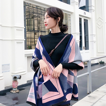 Autumn and winter imitation cashmere double-sided thickened scarf Korean version of the air conditioning warm wild plaid large shawl dual-use bib female