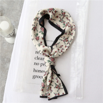 ins Dongdaemun spring and summer new small silk scarf womens Korean version of floral double-sided thin long trendy casual small scarf