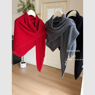 Lazy Style 100% Wool Cashmere Scarf Autumn and Winter Large Triangular Scarf Red Neck Warmer Knitted Cape Shawl Outerwear