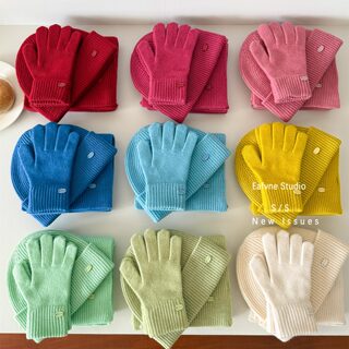 Casual Commuting 100% Pure Wool Scarf, Wool Hat, Gloves Set, Solid Color Neck Warmer, Couple's Warm Autumn and Winter Wear