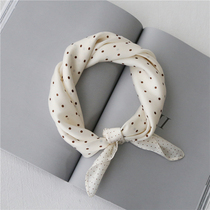 Spring and autumn Korean polka dot small square towel hairband female silk scarf Hepburn style striped decoration literary student stewardess scarf