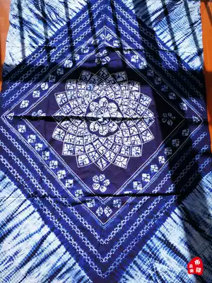 Yunnan Dali handmade boutique tie-dyed coffee table table tablecloth-white horn Mirror Flower (165times 115CM)