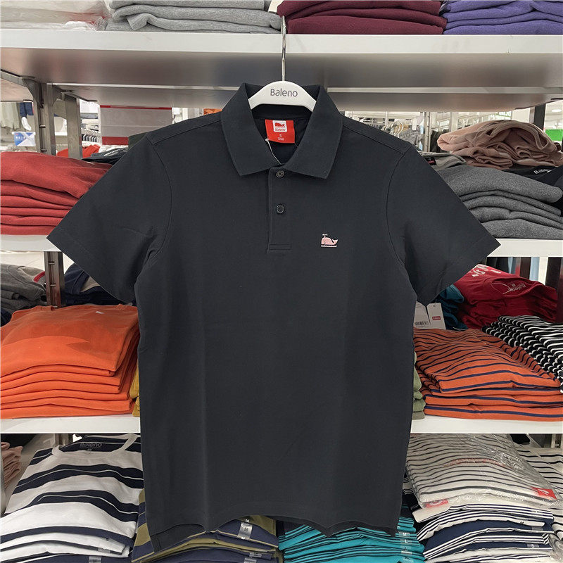 Benny Road summer new men's short sleeve black polo shirt men casual cotton loose whale tie-knit shirt