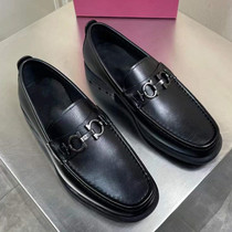 European station popular leather toe layer cowhide breathable casual high-end slip-on loafers horsebit mens shoes trend