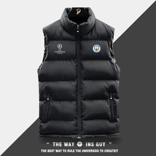 曼城足球运动马甲外套男女冬季加棉厚阿圭罗训练开衫立领坎肩背心