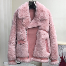  2021 new Haining motorcycle style wool and fur one-piece sheep shearing coat womens Icelandic fur grass coat short