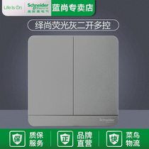 Schneider Yishang fluorescent gray two-position two-open dual-link multi-control three-control double-open midway switch original