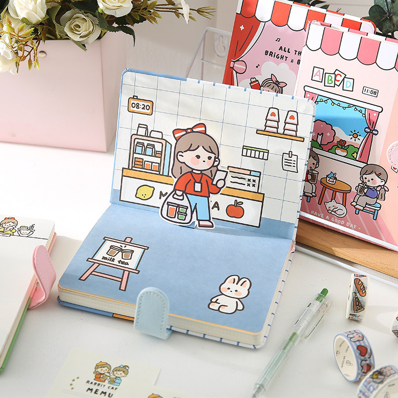 Cute personality magnetic buckle hand ledger ins diary simple grid to make notebook girl heart notebook