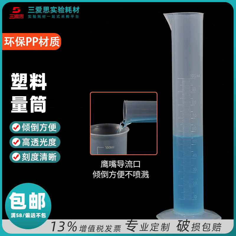 三爱思塑料量杯量筒全新PP料计量三角烧杯烘焙刻度奶茶店厨房家用