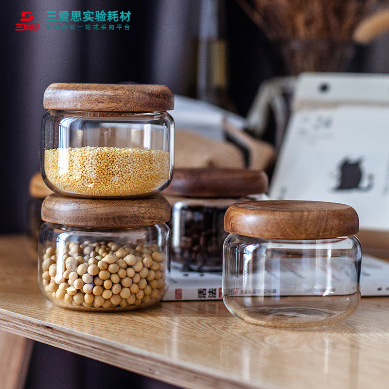 小号透明储物罐相思木日式圆形茶叶罐干果零食杂粮玻璃密封收纳瓶