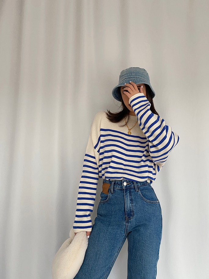Lazy Navy And White Striped Sweater 7