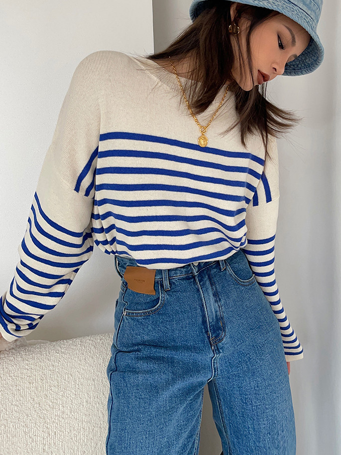 Lazy Navy And White Striped Sweater 3