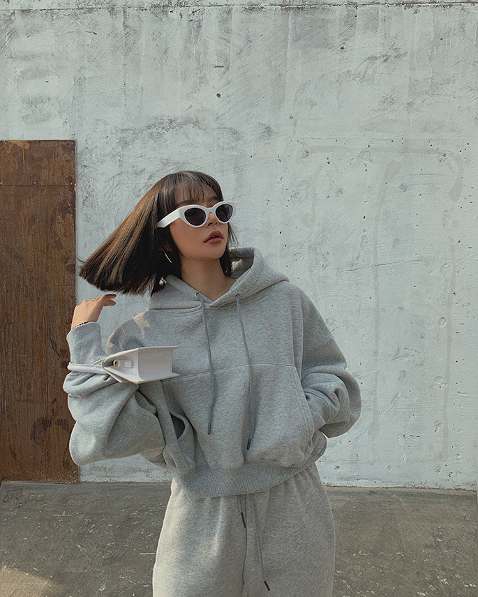 Basic Wear Black Charcoal Hoodies for Women Autumn Winter Loose Fleece Hooded Sweatshirts Streetwear Cropped Pullovers