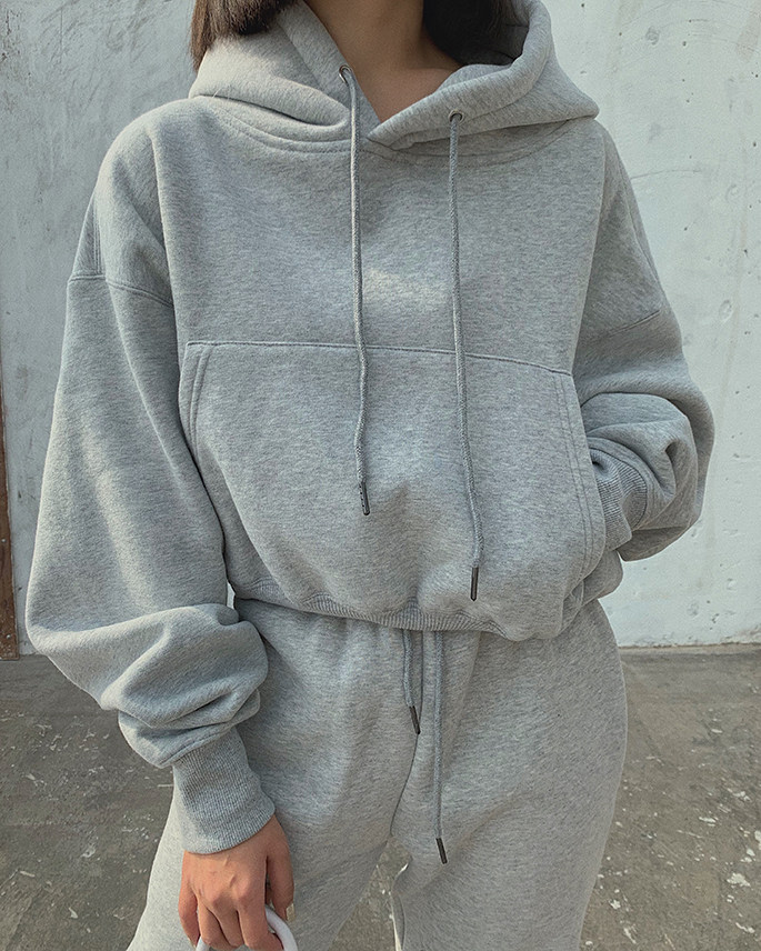 Basic Wear Black Charcoal Hoodies for Women Autumn Winter Loose Fleece Hooded Sweatshirts Streetwear Cropped Pullovers