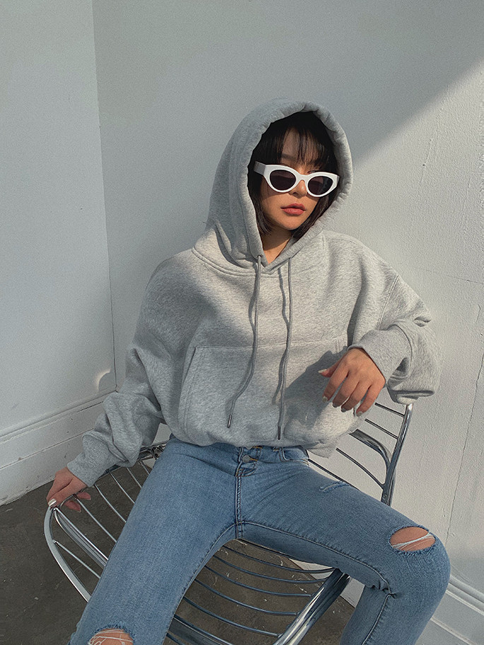 Basic Wear Black Charcoal Hoodies for Women Autumn Winter Loose Fleece Hooded Sweatshirts Streetwear Cropped Pullovers