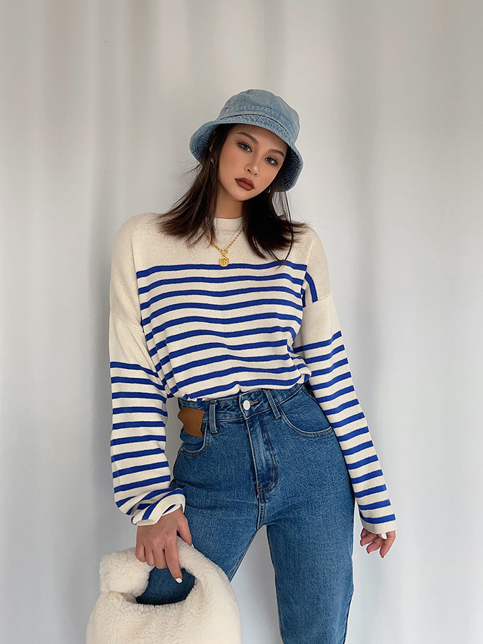 Lazy Navy And White Striped Sweater 2