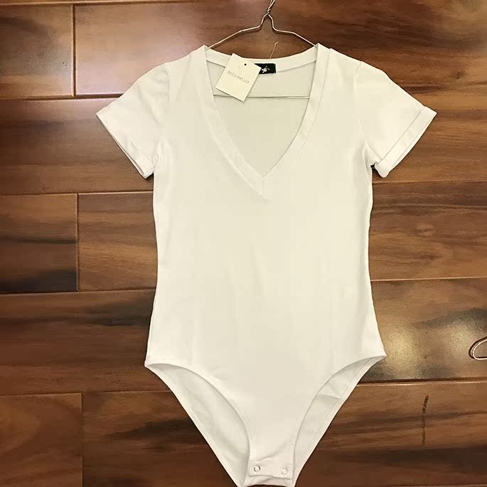 2018 sexy màu rắn lớn V-cổ mỏng cán còng kết nối ngắn tay TEE cotton mỏng onesies 7 màu sắc vào