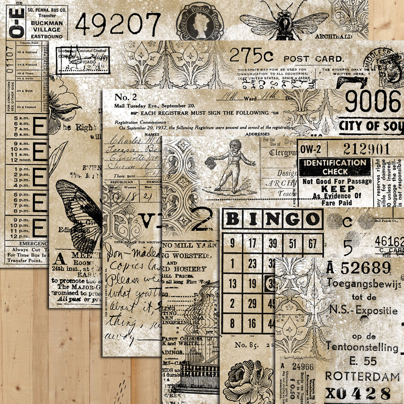 junk Journal large size retro - bottom material paper made old English spectrum plant flower bill sticker